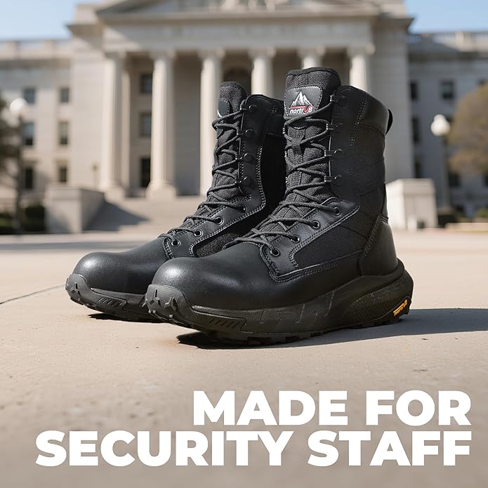 NORTIV 8 Men's 8" Composite Toe Work Boots, Lightweight Side Zipper ASTM F2412-24 & ASTM F2913-24 Safety Military Boots for All-Day Comfort, Peakforce-Nano