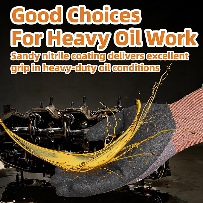 Schwer 12 Pairs Safety Work Gloves Sandy Nitrile Coated LT5626, Level 6 Abrasion Resistant (Certified) Heavy Duty Working Gloves with Grip for Men Women, Touch-Screen, for Mechanic, Construction, M