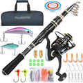 PLUSINNO Fishing Rod and Reel Combos Set,Telescopic Fishing Pole with Spinning Reels, Carbon Fiber Fishing Rod for Travel Saltwater Freshwater Fishing