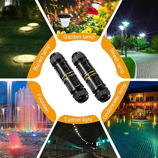 IP68 Waterproof Junction Box Outdoor,I- Shape 2way 5Pin (AC450v,24A) M25 Wire Range(10-14mm) Quick Release Electrical Cable Connector,Suitable for Repair and Extend Power Cables,UL（2Pack）