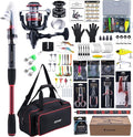 Goture Fishing Rod and Reel Combo, Red Telescopic Fishing Pole with Full Starter Kit & Carrier Bag, Portable 24T Travel Spinning Rod for Bass Trout, Freshwater Beginners Gift