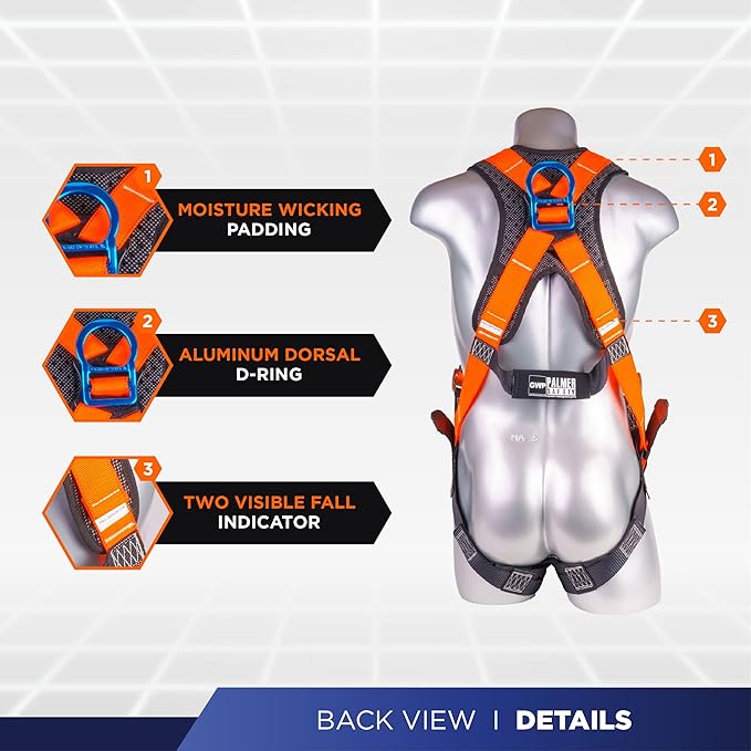 Palmer Safety Fall Protection Safety Harness Kit I Construction Harness + Various Lanyard + D-Ring Extender