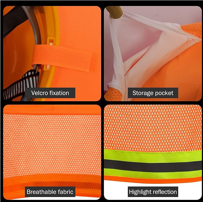 TCCFCCT Full Brim Mesh Neck Sun Shield, High Visibility Sun Visor Neck Protection and Bandana Headband Face Scarf, Hard Hat Accessories, 2 Packs, Orange