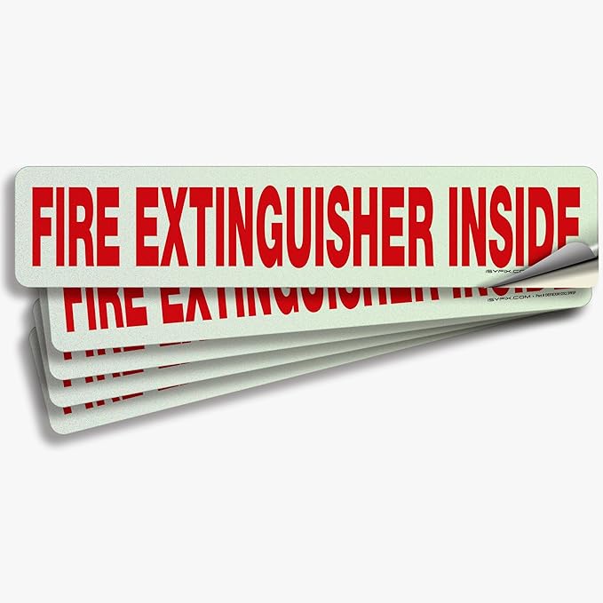 iSYFIX Fire Extinguisher Inside Sticker Sign – 5 Pack 12x2.5 Inch – Self-Adhesive Reflective Vinyl Decals, Laminated UV, Weather, Scratch, Fade Resistance, for Cars, Trucks, Trailers & Vehicles