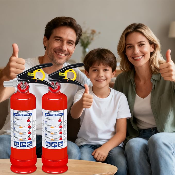 2-Pack ABC Dry Chemical Fire Extinguisher, 2.5 lb 1A:10B:C Fire Extinguisher for Home, Business, Boat, Truck, Quick Release Handle, Ideal for Electrical & Grease Fire Extinguisher