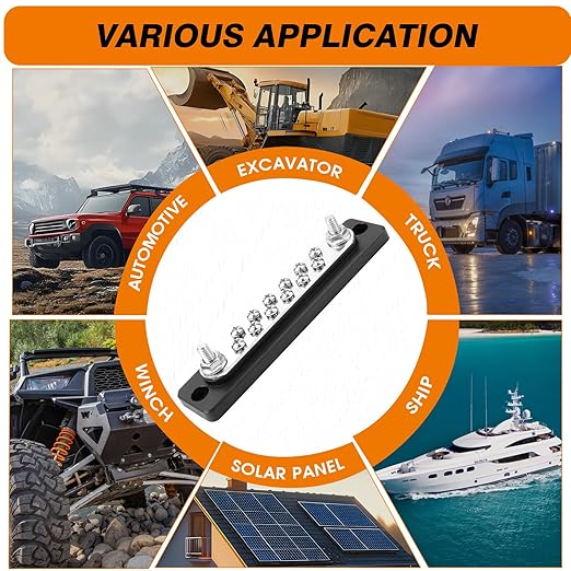 Common Busbar Power Distribution Block Battery Terminal Block for Car & Marine Applications 1/4" M6 150A with Dustproof Cover & Screw CBB (12 Poles)