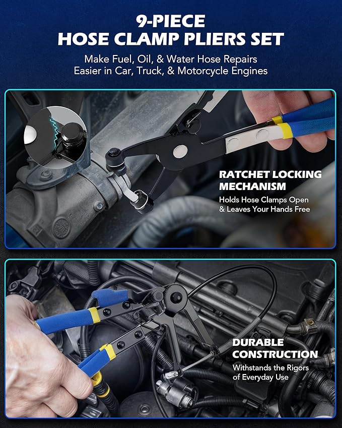 Orion Motor Tech Fuel Line Disconnect & Hose Clamp Pliers Tool Set, 35pc Master Disconnect Tool Kit with Fuel A/C Disconnect Pliers, Auto Long Reach Hose Clamp Remover Kit with Clic R Type Swivel Jaw
