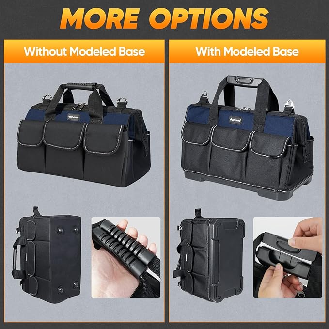 TICONN Heavy Duty Tool Bag with Multi-Pockets, Portable Tool Box Organizer Storage Bag, with Adjustable Shoulder Strap and Ergonomic Handle (Blue, 16" Molded Base)