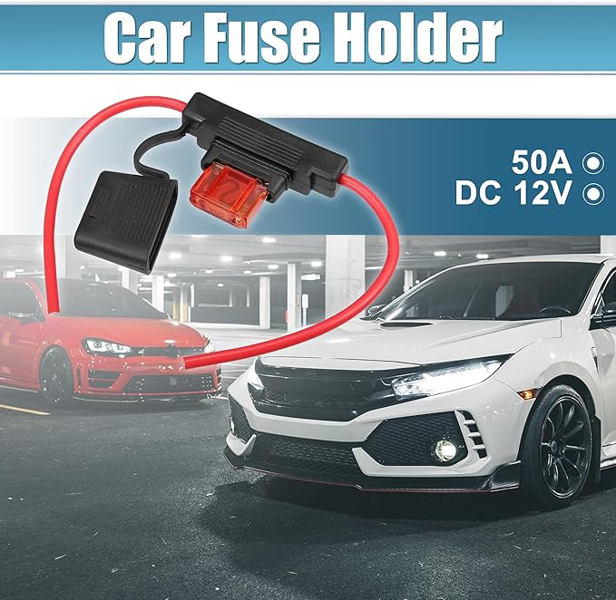 uxcell DC 12V 10 Gauge Car in Line ATC Blade Style Inline Fuse Holder with 50A Large Fuse