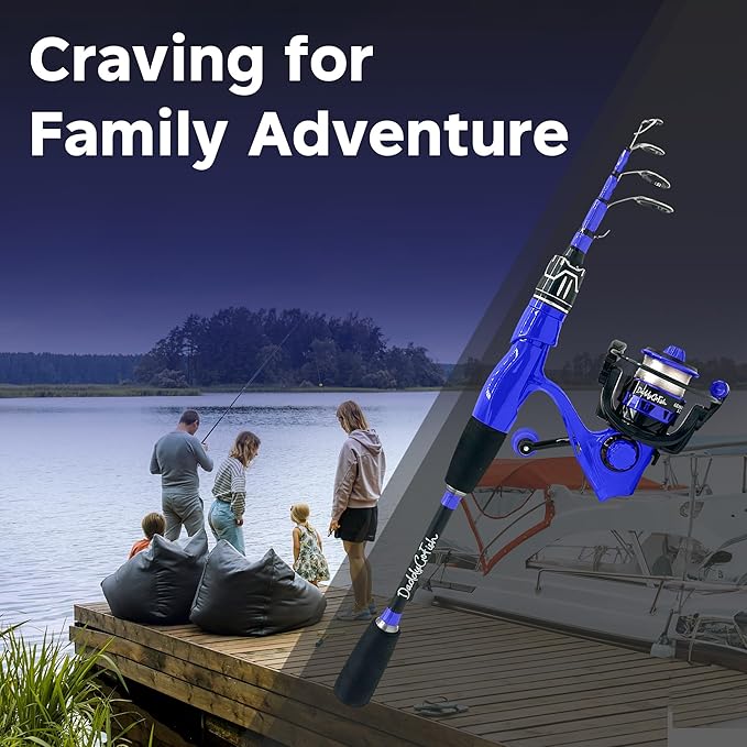 DaddyGoFish Spinning Fishing Rod and Reel Combo Set with Tackle Box | Kids Fishing Pole | Carbon Fiber Telescopic Fishing Rod Kit | Spinning Reel for Travel Saltwater Freshwater Fishing Gear Kit