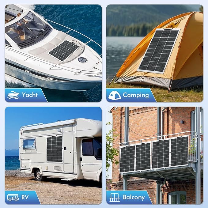 Viewsun Flexible Solar Panel 2PCS 100 Watt, Fiberglass Bendable Solar Panels 16BB Mono Cell, Lightweight & Urtra-Thin for RV, Camping, Boat, Balcony, Roof, Yacht,Uneven Surface