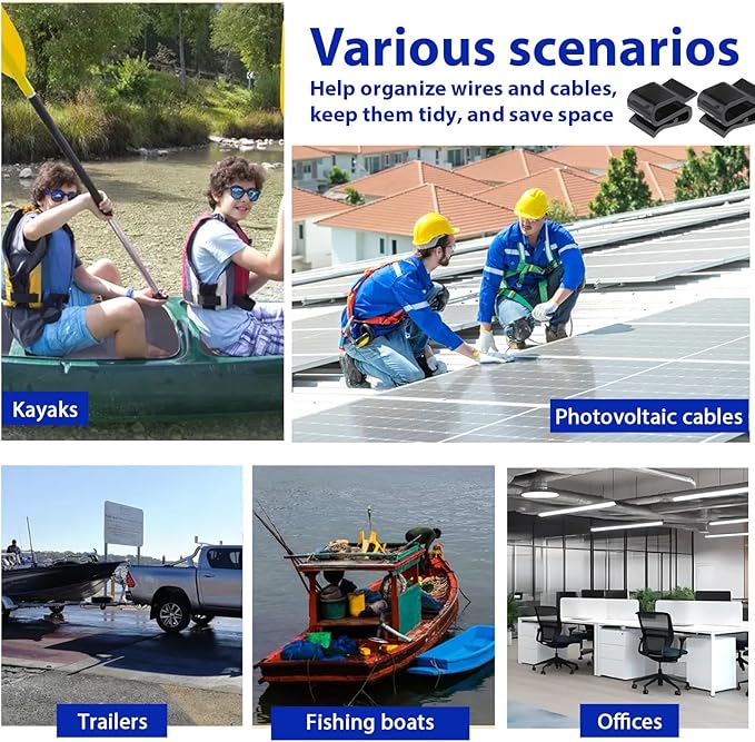 30 Pcs Trailer Wire Clips Photovoltaic Clamp Plastic Wires Clip Trailer Frame Wire Clips 25 * 15mm Black Outdoor Solar Panel Double Wires Clamps for PV Wiring Boat Cable