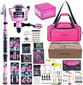Goture Pink Fishing Rod and Reel Combo - ML Action Spinning Reel Pole with Pink Bag - Telescopic Rod Kit for Starter Travel Saltwater Freshwater, Gift for Woman