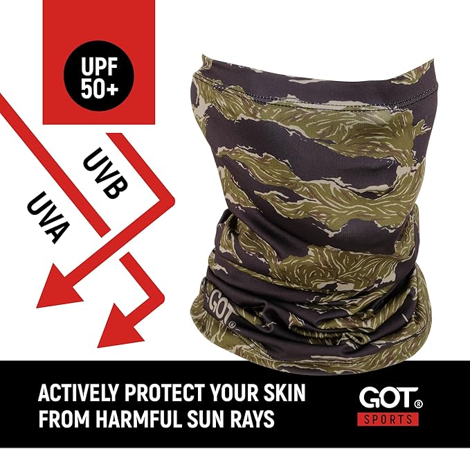 GOT Sports UPF 50+ Fishing Neck Gaiter - UV Face Mask Sun Protection for Men & Women - Camo SPF Face Cover Gator