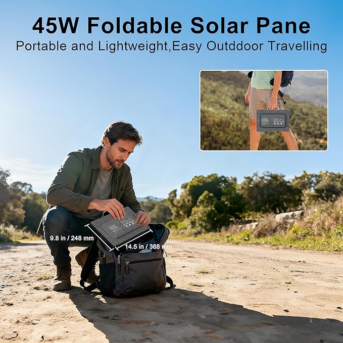 45W Portable Solar Panels Chargers with USB-C, USB-A and DC Outputs Foldable IP67 Waterproof Solar Panel for Camping,Power Emergency for Small Power Station,Phones, Power Banks