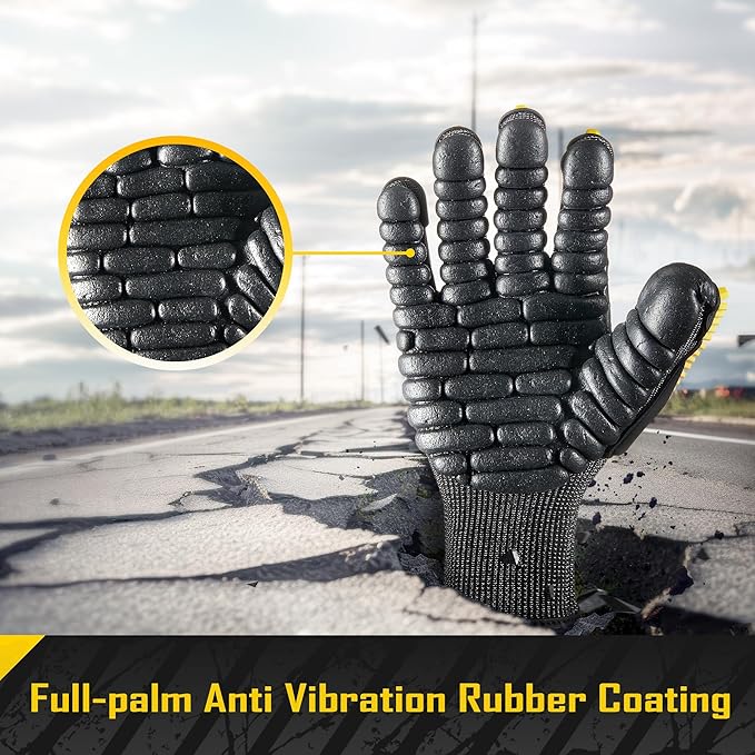 COOLJOB A6 Cut Resistant Anti Vibration Work Gloves Men, TPR Impact Reduce Mittens, Palm Rubber Patch Shock Absorption, M-2XL