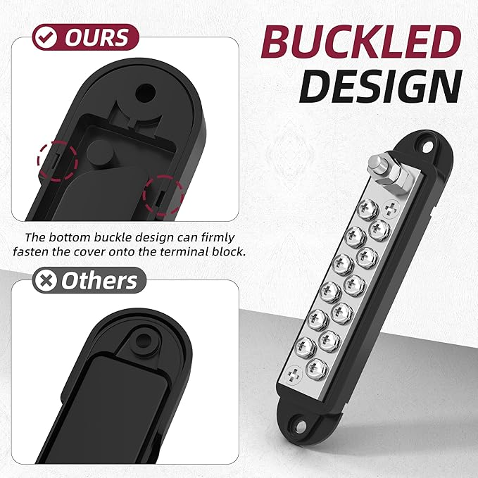 Marine Bus Bar 12V 150A Power Distribution Block 1/4" Stud & 12 x #8 Terminal Screws 12 Volt DC Ground Battery Bus Bar for Boat Automotive Solar