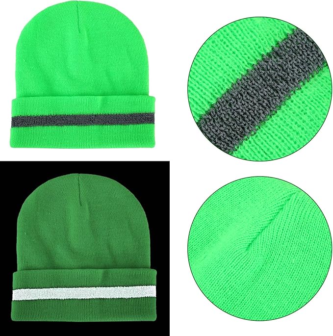 Geyoga 2 Pack Reflective Beanie Hat, High Visibility Knit Beanie with Reflective Strip, Night Running & Outdoor Work Safety