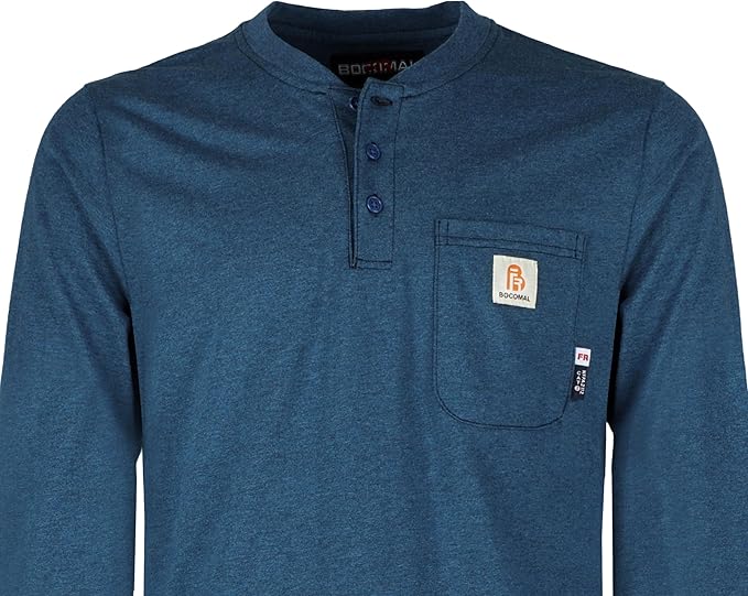 BOCOMAL FR Shirts 6oz Lightweight Flame Resistant Long Sleeve Henley Shirt Fire Retardant Workwear NFPA2112 CAT2