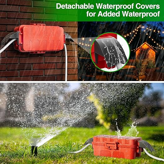 Flemoon [2 Pack] IP55 Small Outdoor Electrical Box Waterproof (Inner 5.9 x 3.2 x 1.8inch), Extension Cord Cover with Detachable Awning Covers for Plug, Outlet, Holiday Lights, Red