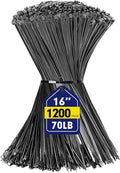 Zip Ties, RAZCC 1200pcs Black Cable Zip Ties 16 Inch, Heavy Duty Plastic Wire Ties with 70lb Tensile Strength, Self-Locking Black Nylon Tie Wraps for Indoor and Outdoor