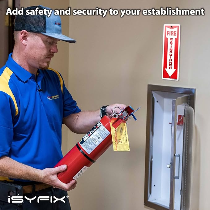 iSYFIX Fire Extinguisher Aluminum Signs – 5 Pack 4x12 Inch – Laminated for Ultimate UV and Fade Resistance, Indoor and Outdoor, for Business, Schools, Hospitals, Home