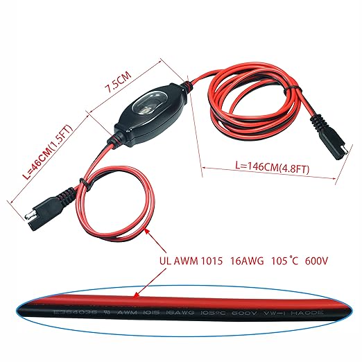 FILSHU 12V SAE to SAE Quick Release Adapter 16AWG Connector Harness with Waterproof On/Off Switch Release Quick Disconnect(6.6FT/2M)