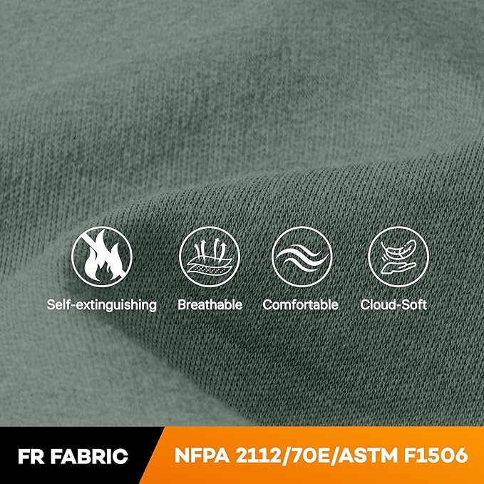 WORKWEYA FR Shirts for Men 6.5 oz Flame Resistant Long Sleeve Henley Shirt NFPA 2112/CAT2