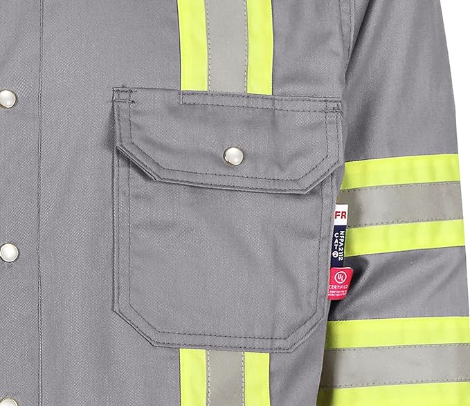 BOCOMAL FR Shirts for Men Hi Vis High Visibility 6.5oz Lightweight Type O Flame Resistant Refective Safety Shirt