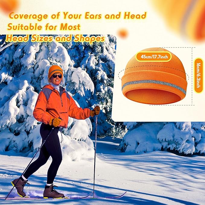 Reflective Knit Hat Safety Beanies Adult High Visibility Beanie Neon Winter Knit Caps with Reflective Stripe