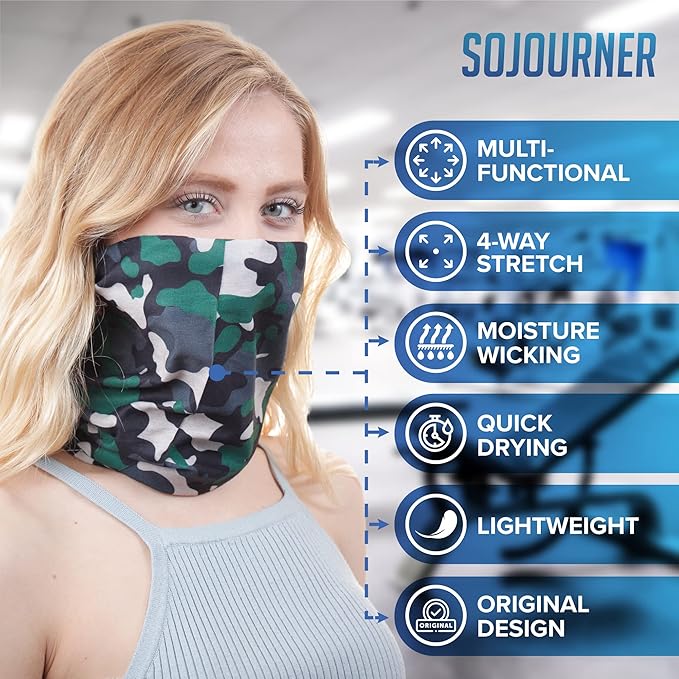 Sojourner Neck Gaiter, Bandana, Buff (9 Pack) - Face Cover for Men, Women, and Teens - Neck Warmer UV Sun Protection Gator