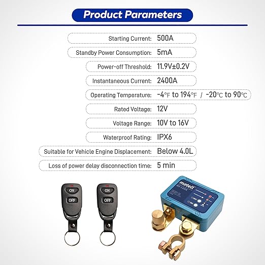 Matell 12V Battery Disconnect Switch | Smart Voltage Control, Anti-Theft, Remote Control, Anti-Misoperation, Leakage Protection, Pure Copper Contacts, for 12V Vehicles (Flat Terminal)