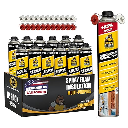 UPGRADED v2.0 Closed Cell Spray Foam Insulation - 32.8 oz Can, DIY Wide Polyurethane Expanding Sealant for Garage Door, Attic, Covers 240 Board Feet (12 Pack, Gun & Cleaner Not Included)