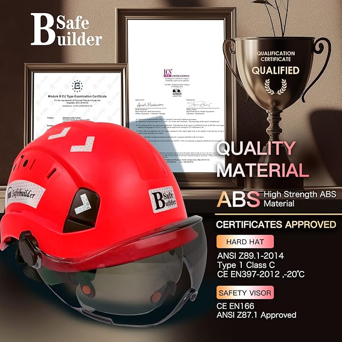Construction Safety Helmet with Build-in Visor ABS Hard Hat with Visor Adjustable Ventilation Hardhats Work Head Protection ANSI/ISEA Z89.1