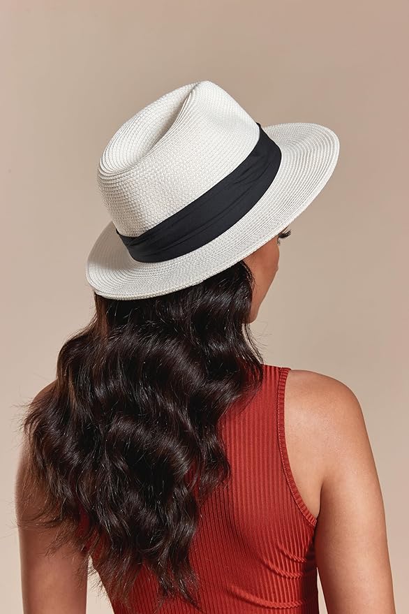 Joywant Womens Straw Fedora Beach Sun Hat, Packable Wide Brim Panama Hat for Women UV UPF50+ Summer Hat