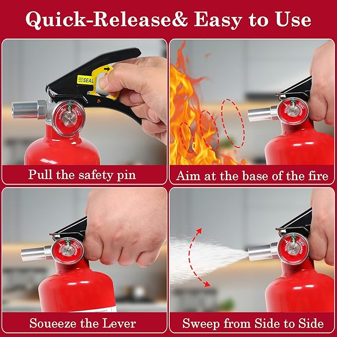 2-Pack ABC Dry Chemical Fire Extinguisher, 2.5 lb 1A:10B:C Fire Extinguisher for Home, Business, Boat, Truck, Quick Release Handle, Ideal for Electrical & Grease Fire Extinguisher