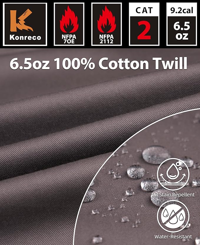 KONRECO FR Shirts for Men 6.5oz Lightweight Work Uniform Flame Resistant Welding Shirt/Water & Stain Repellent