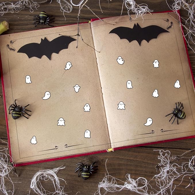 JarThenaAMCS 2400 Pcs Halloween Mini Sticker Ghost Paper Decals Black White Self-Adhesive Stickers for Envelopes Scrapbook Gifts DIY, 0.5 in