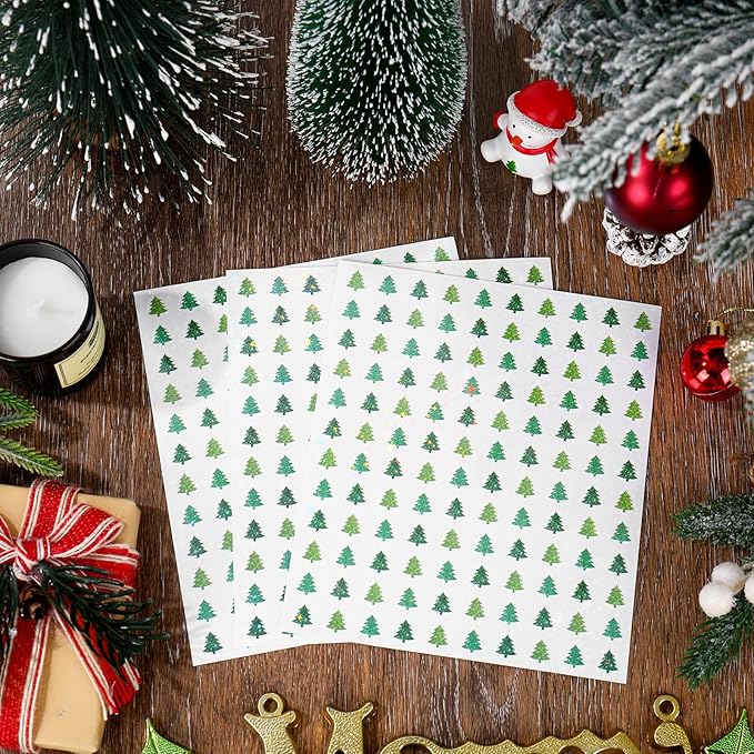 JarThenaAMCS 2400 Pcs Christmas Mini Sticker Paper Decal Gradient Green Xmas Tree Self-Adhesive Sticker for Envelope Scrapbook Gift DIY Supplies, 0.5 in