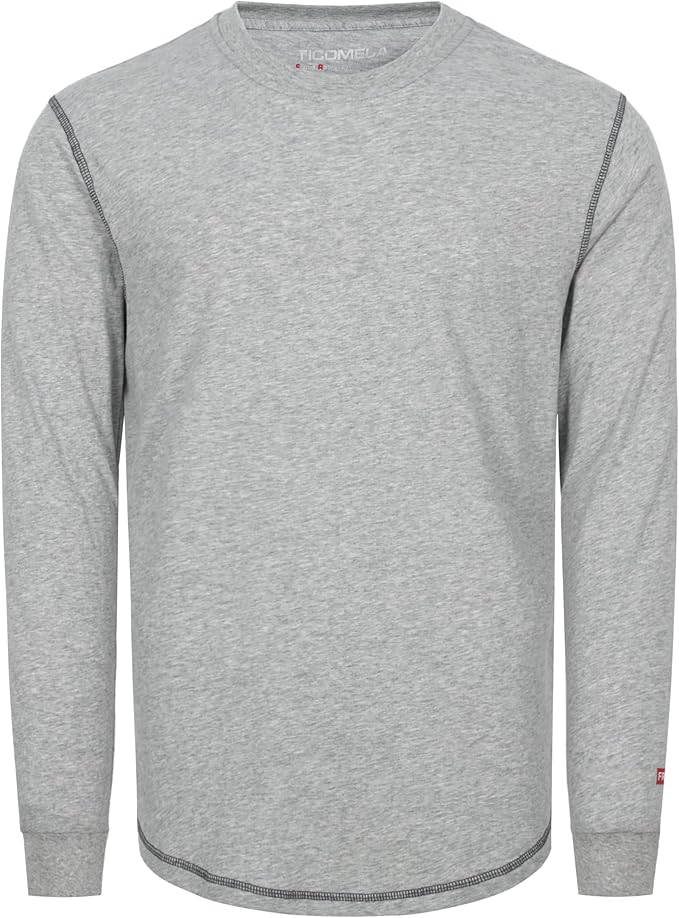 TICOMELA FR Shirts for Men 4oz Lightweight Flame Resistant Crewneck T-Shirts 100% Cotton Fire Retardant Henley Shirts