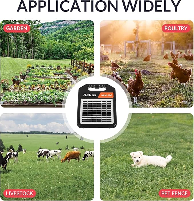 Andmon MINI400 20 Miles Solar Electric Fence Charger with Day/Night Mode 0.4J Output Energy Electric Fence Energizer
