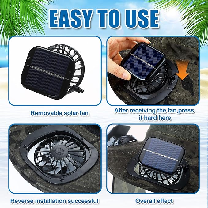 Chuarry Wide Brim Sun Hat with 2 Fan Outdoor Solar Powered USB Charging Fishing Hat with Neck Flap for Men Women