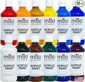 milo Acrylic Paint Set of 12 Colors | 8 oz Bottles | Student Primary Colors Acrylics Painting Pack | Made in the USA | Non-Toxic Arts & Crafts Paints for Artists & Hobby Painters