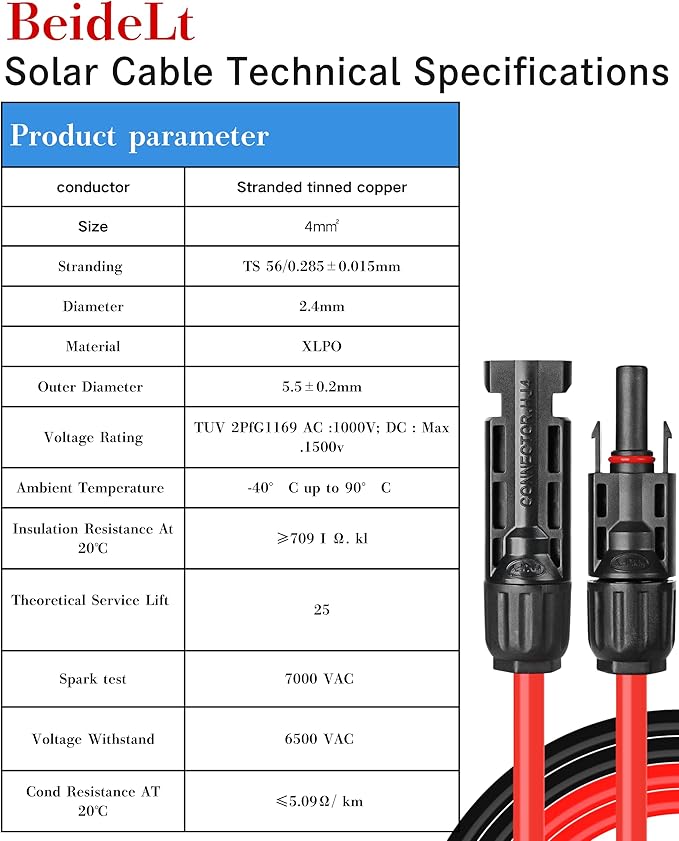 6 Feet 12AWG Solar Extension Cable with Female and Male Connector, Twin Wire Solar Panel Wire Adapter for Home, Shop and RV Solar Panels (6FT Red + 6FT Black)