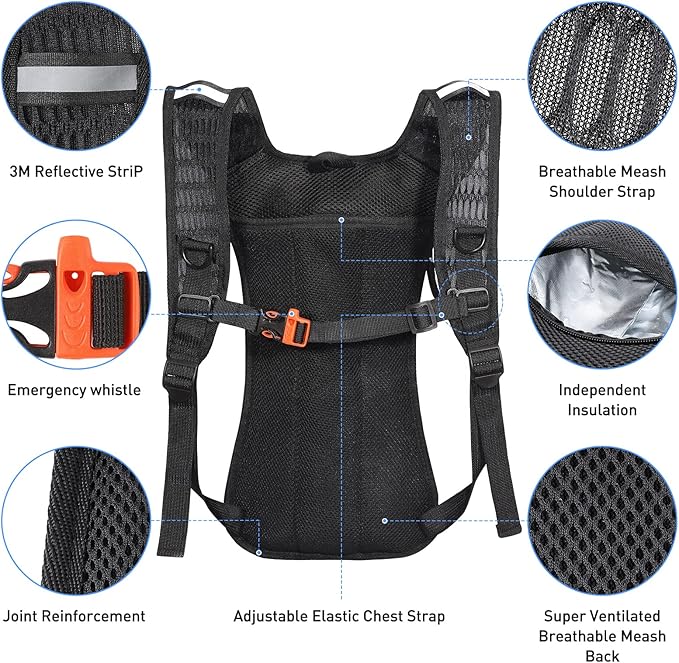 Rave Hydration Pack, Hydration Backpack with 2L Hydration Bladder, Festival Essential Water Backpack for Hiking, Running, Cycling, and Music Festivals