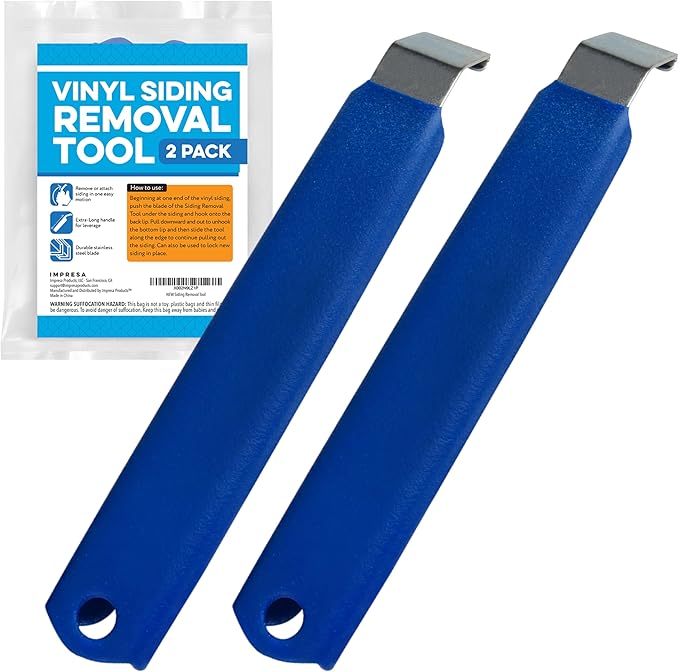 IMPRESA Vinyl Siding Removal Tool Kit - Pack of 2, Blue - One-Piece Steel Zip Tool for Siding Removal - 7-Inch Extra-Leverage & Comfort-Grip Handles