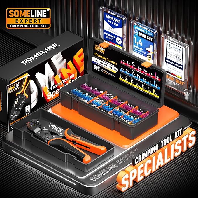 SOMELINE Crimping Tool for Heat Shrink Connectors Kit, with 21 Size Marine Grade Heat Shrink Terminals, 22-10 AWG Ratchet Crimping Pliers for Heat Shrink, Nylon and Closed End Connectors