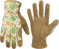 HANDLANDY Work Gloves for Women, Breathable Leather Gardening Glove for Yard Maintenance, Hand Protection with Touch Screen