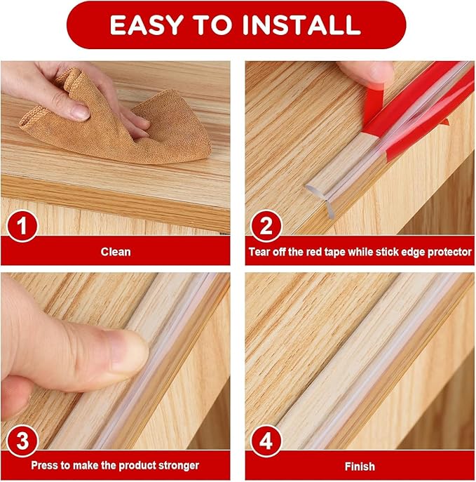 Edge Protector for Baby Proofing,Clear Edge Protector Strip,Sharp Edge Wrap Cover Tape,Self Adhesive Protective Bumper Guards for Cabinet Door,Desk,Glass Table, and Wall 6.6ft(2M) with 4 Corners
