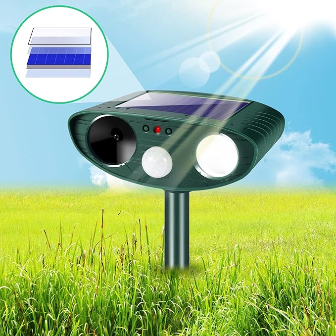 4 Pack Solar Ultrasonic Animal Repeller Outdoor Cat Deer Repellent Devices with Strobe Light,Animal Deterrent Devices for Squirrel Rabbit Raccoon Dog Skunk Repellent for Yard Garden Farm